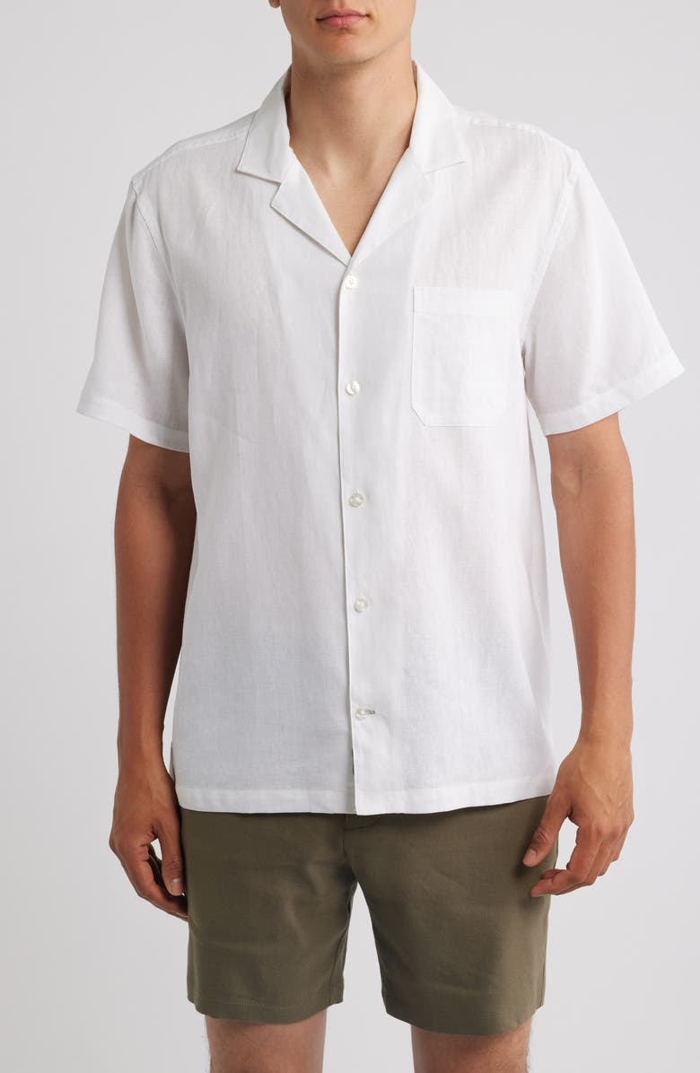Mack Weldon Relaxed Fit Linen Camp Shirt, Main, color, Bright White