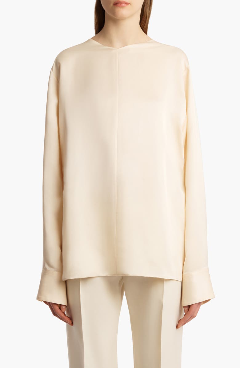 Khaite Durion Tie Back Cupro & Silk Satin Top, Main, color, Custard