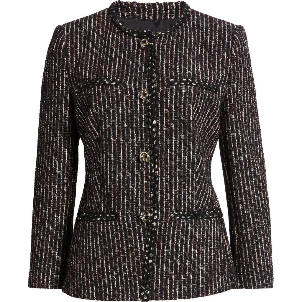 Hugo Boss Boss Jia Stripe Tweed Jacket In Monochrome Striped Tweed