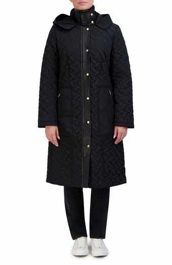 Cole Haan Leather Trim Hooded Quilted Coat