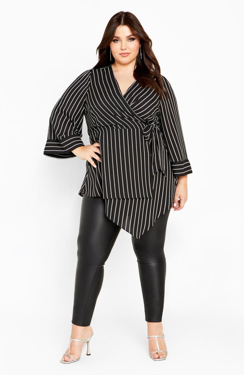 City Chic Jemma Leopard Print Wrap Tunic Top, Alternate, color, Stripe