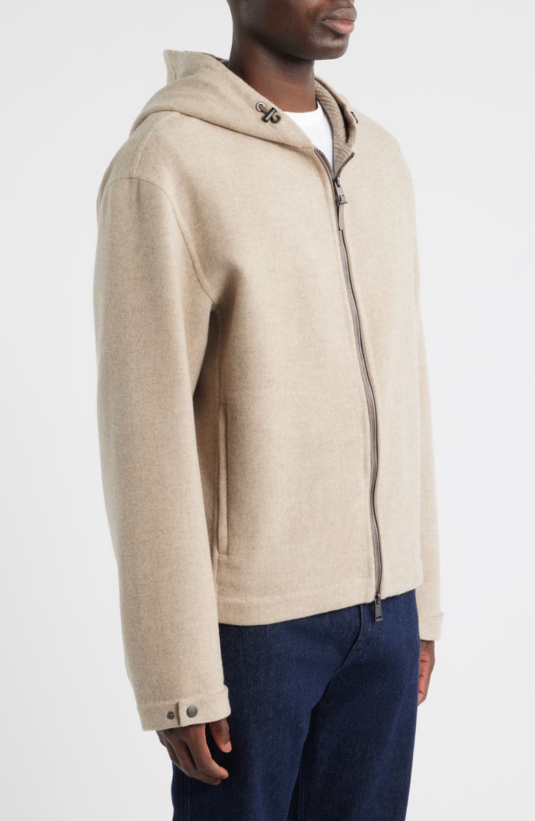 BOSS Cayro Virgin Wool & Cashmere Hooded Jacket, Alternate, color, Open Beige