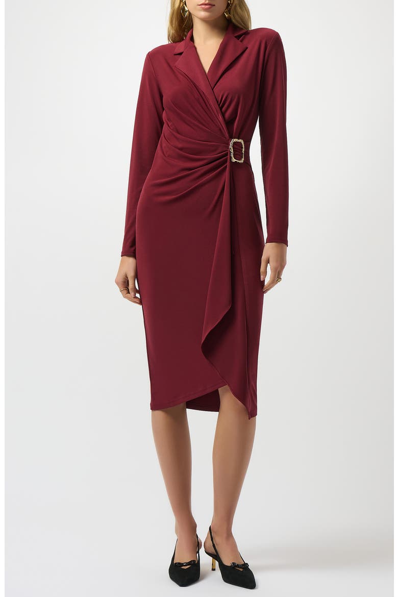 Buckle Detail Long Sleeve Sheath Dress, Main, color, MERLOT