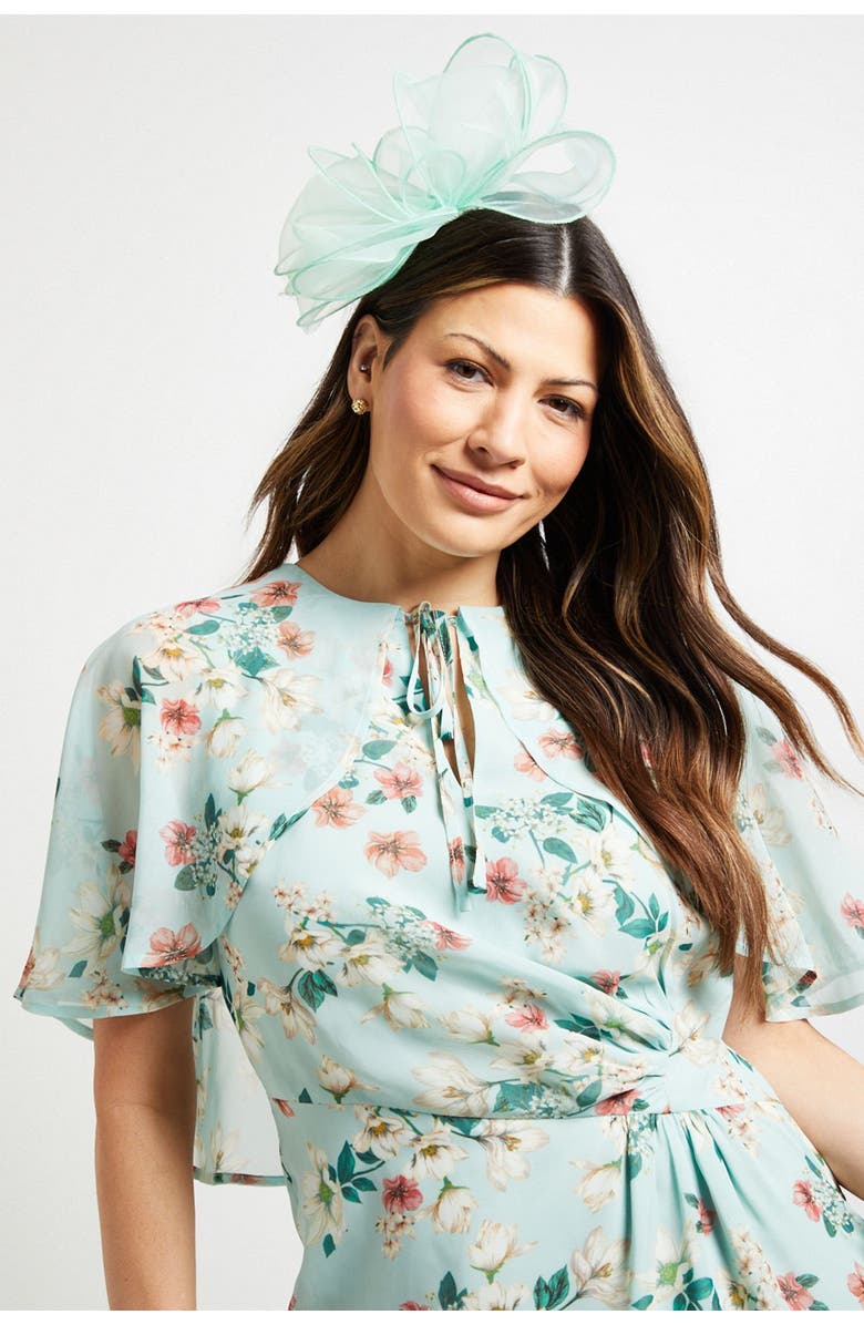 Wallis Cape Sleeve Ruched Midi Dress, Alternate, color, Sage