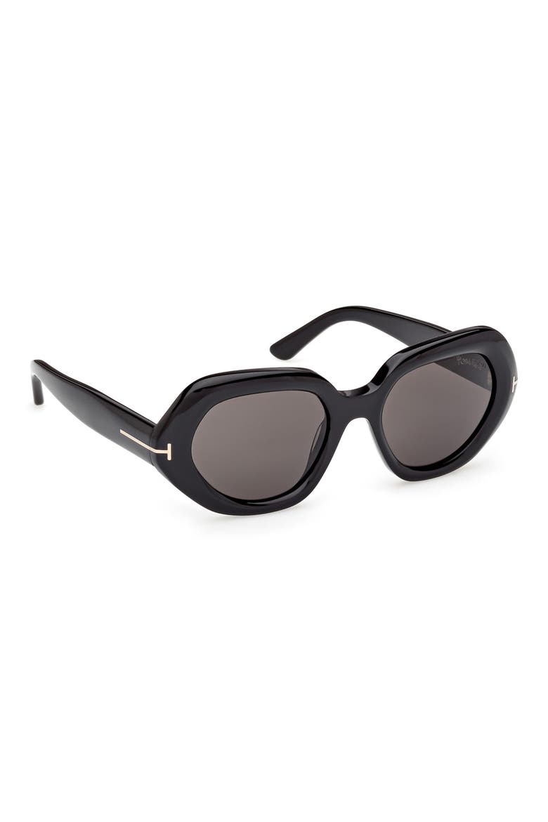 51mm Geometric Sunglasses, Alternate, color, SHINY BLACK / SMOKE