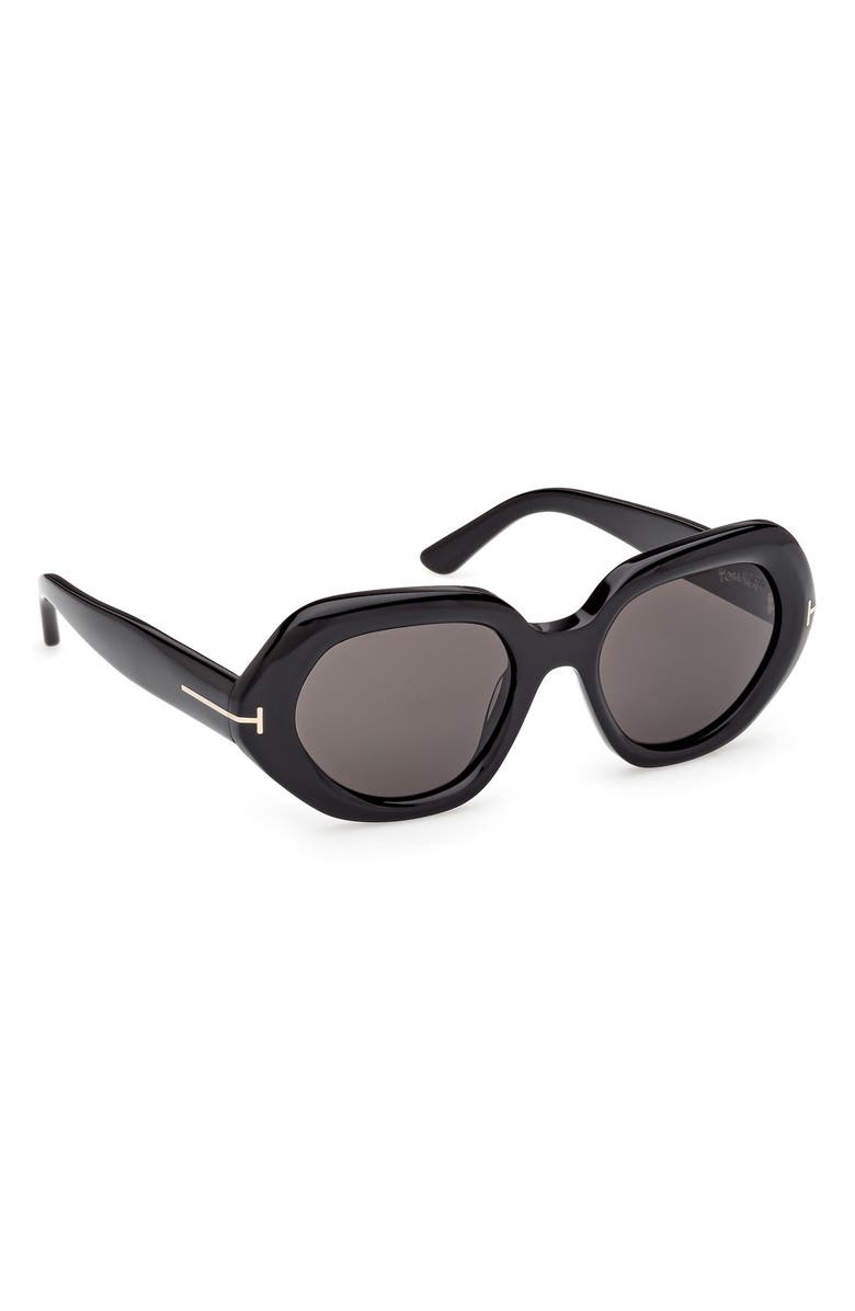 TOM FORD 51mm Geometric Sunglasses, Alternate, color, Shiny Black / Smoke