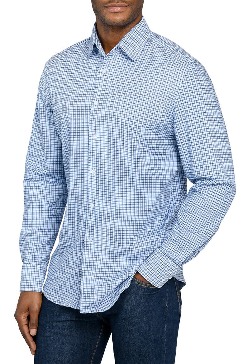 Plaid Print Knit Long Sleeve Basic, Main, color, WHITE/BLUE