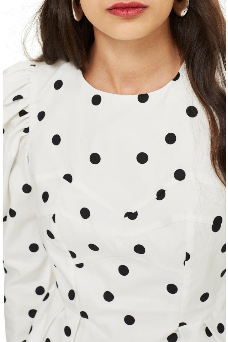 Puff Sleeve Polka Dot Minidress, Alternate, color, IVORY MULTI