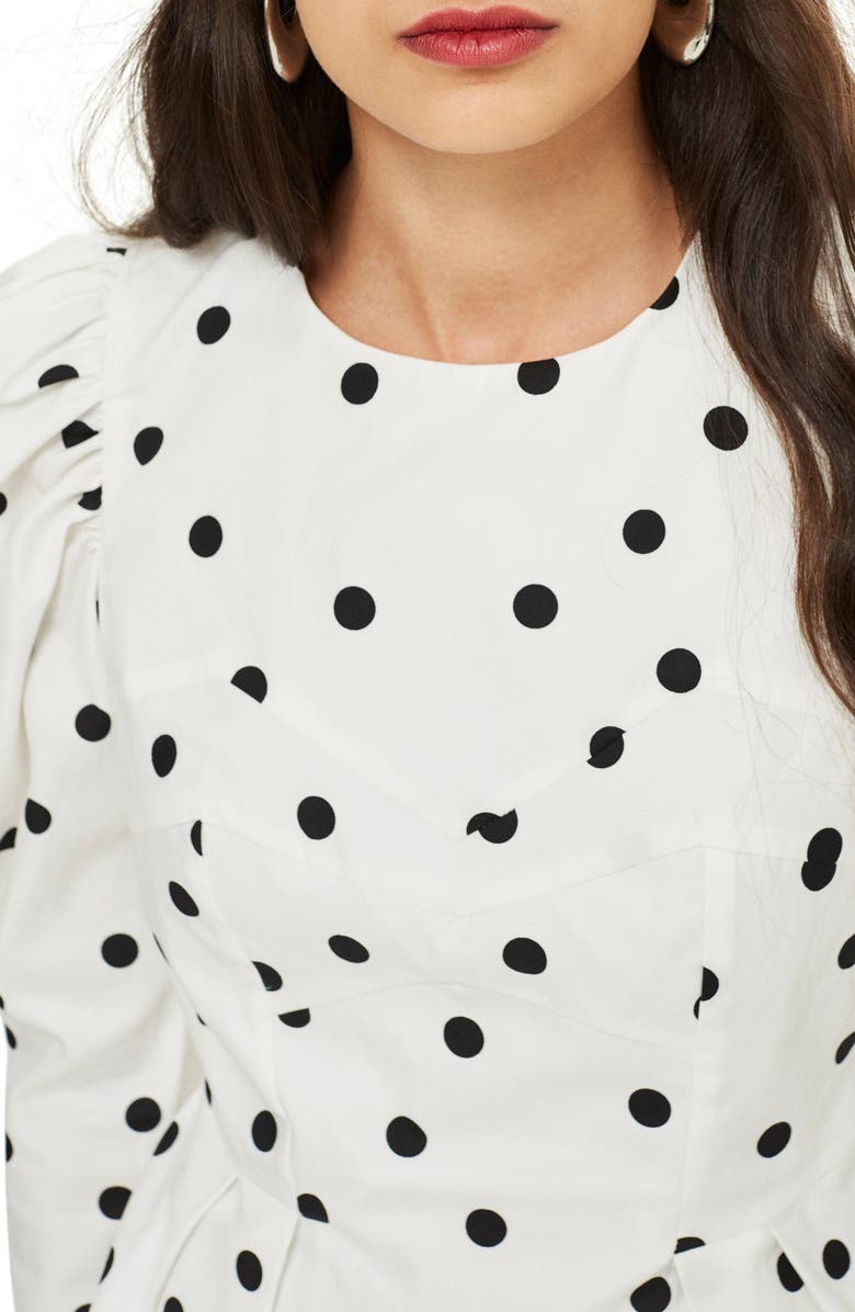 Topshop Puff Sleeve Polka Dot Minidress, Alternate, color, 