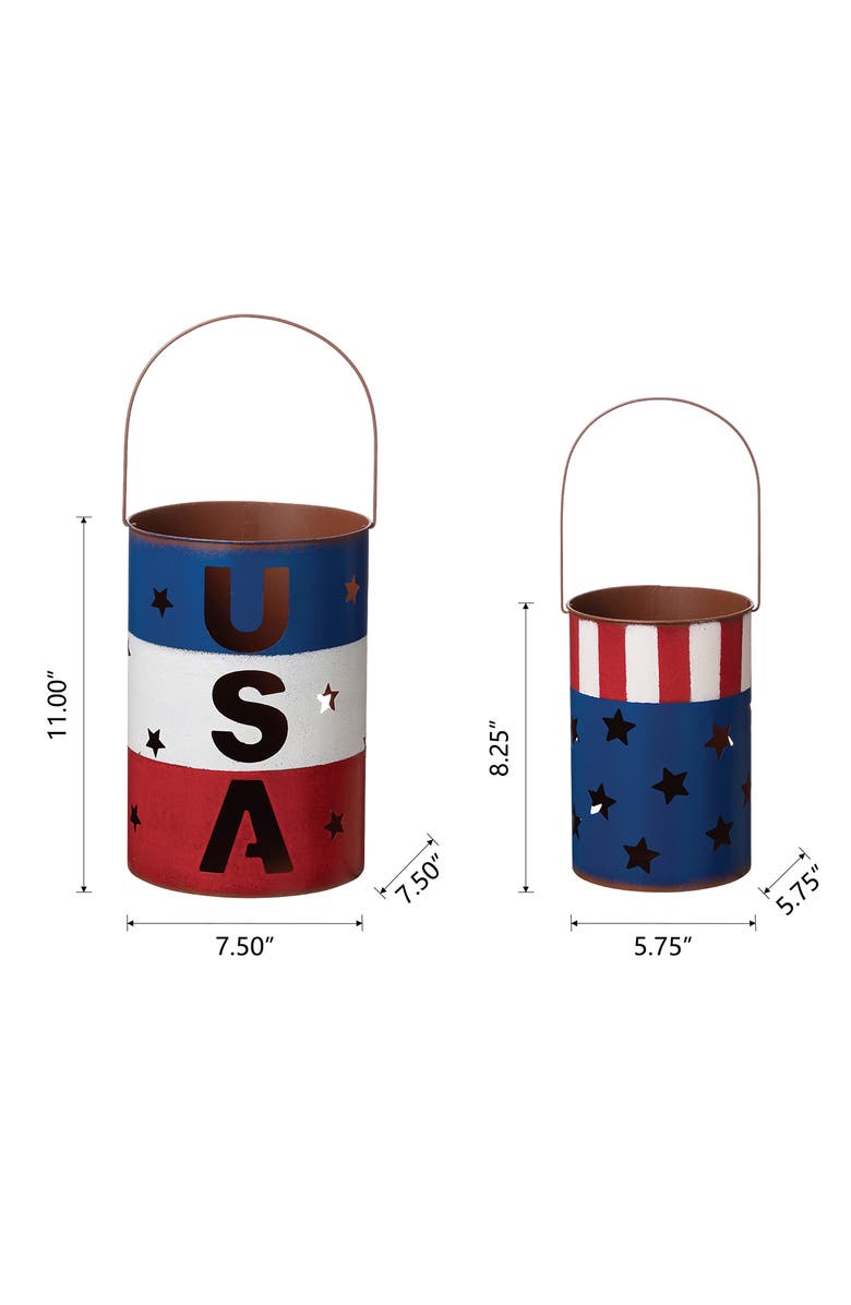 Glitzhome Set of 2 Metal Patriotic Americana Bucket, Alternate, color, 
