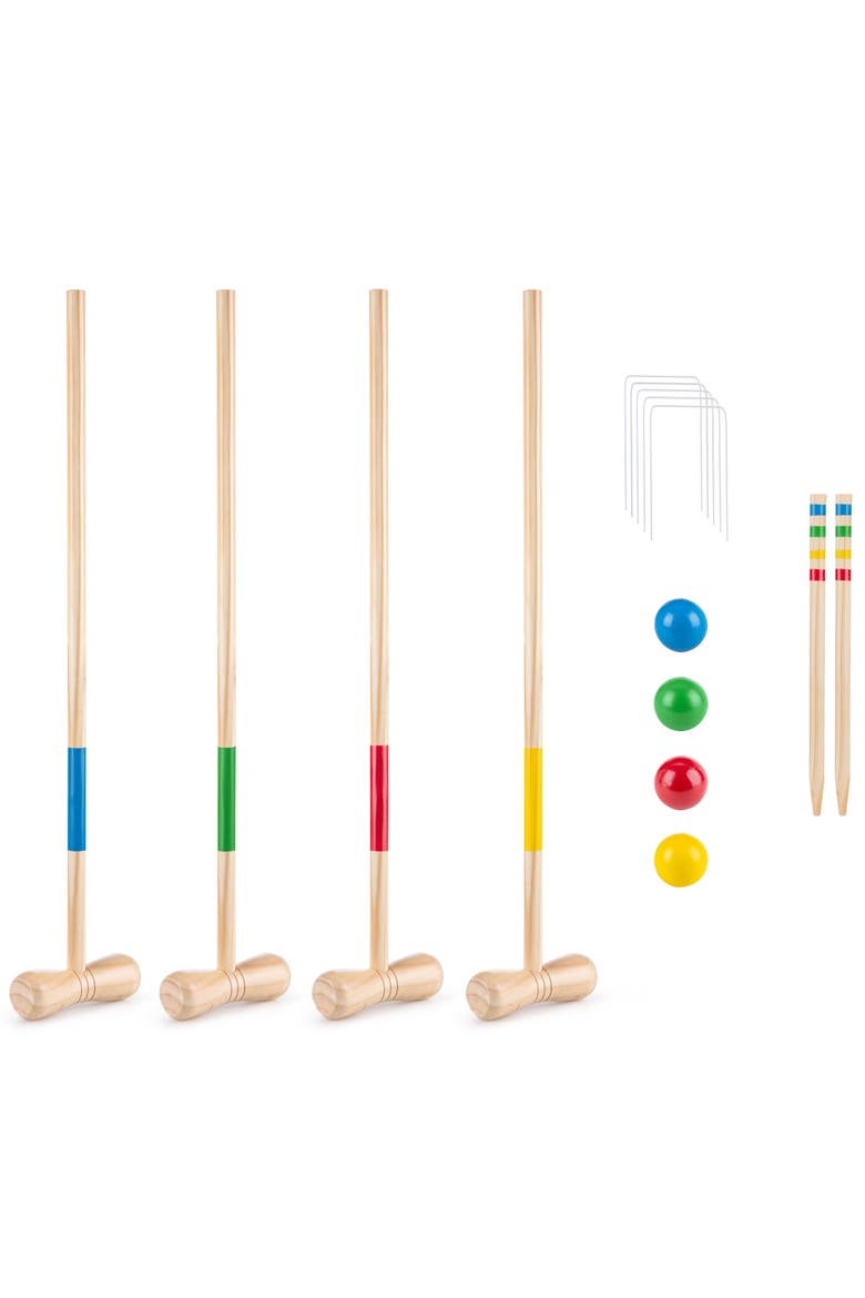 Croquet Set Wood Mallets Balls Travel Bag Family Age 3+, Main, color, Multicolored