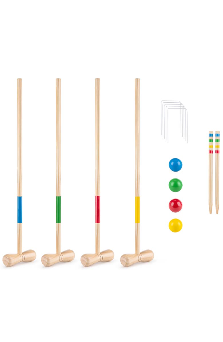 Grasshopper Games Croquet Set Wood Mallets Balls Travel Bag Family Age 3+, Main, color, Multicolored