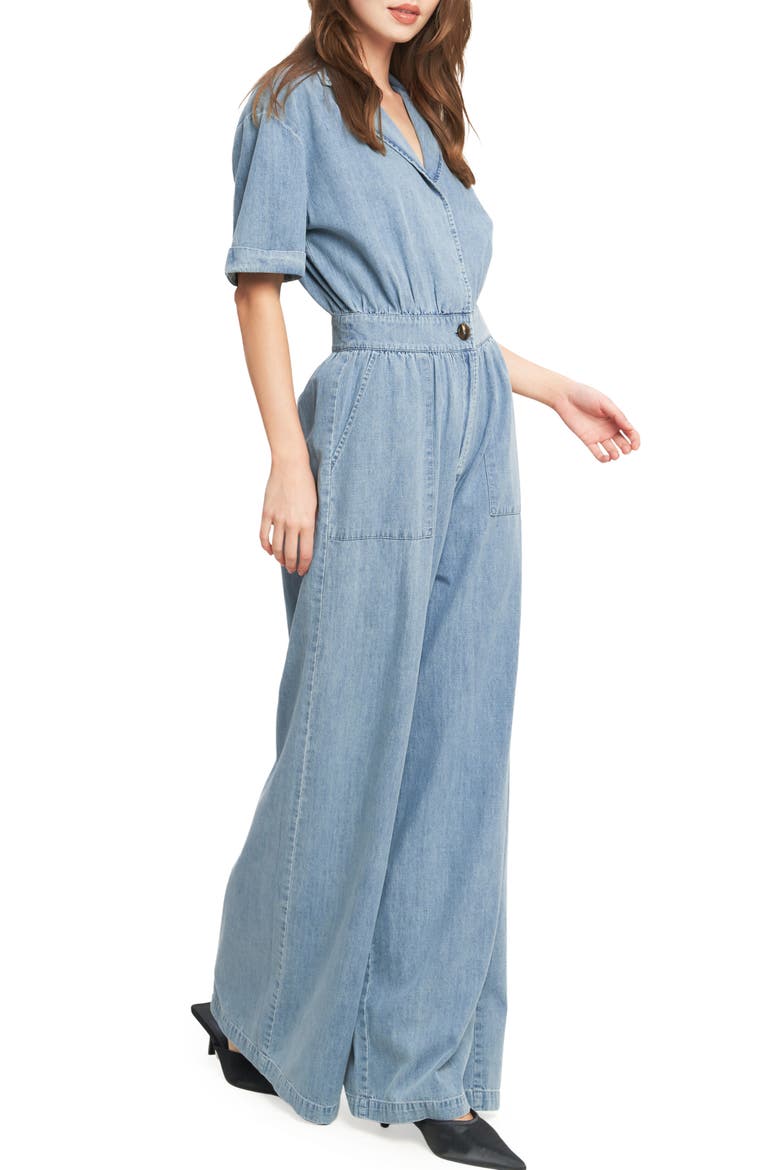 Chambray Wide Leg Jumpsuit, Alternate, color, LIGHT INDIGO