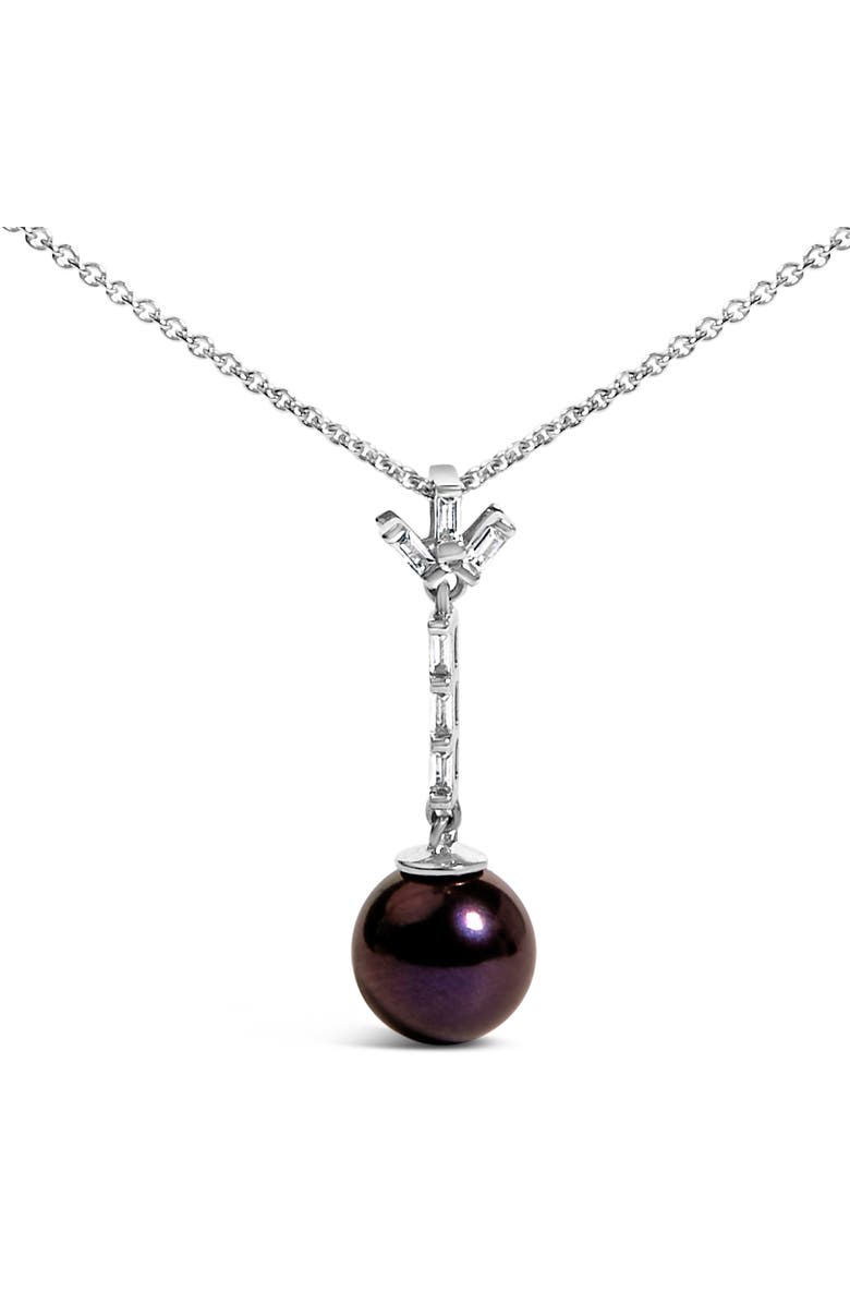 Haus of Brilliance Silver Black Pearl and Created White Sapphire Pendant Pendant Necklace, Alternate, color, White