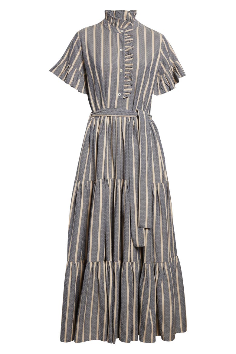 Victoria Ruffle Front Dress, Alternate, color, CHAMBRAY STRIPE