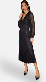 Yumi Sequin Long Sleeve Midi Dress