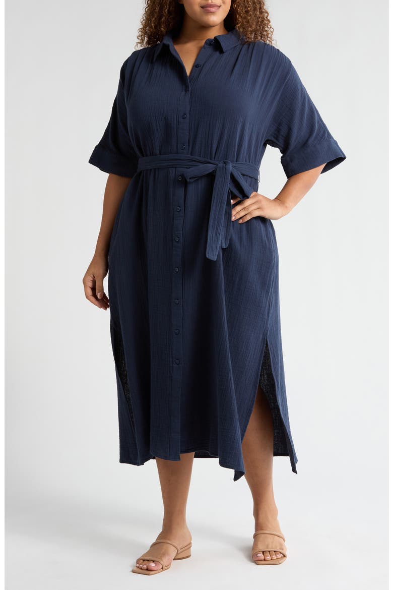 Belted Midi Shirtdress, Main, color, NAVY BLAZER
