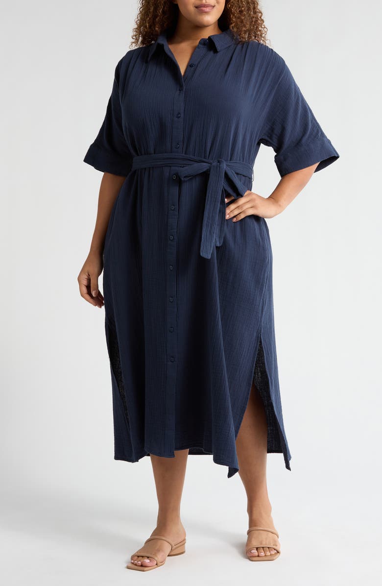 Caslon<sup>®</sup> Belted Midi Shirtdress, Main, color,