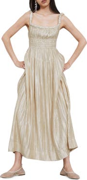 & Other Stories Pleated Metallic Satin Dress