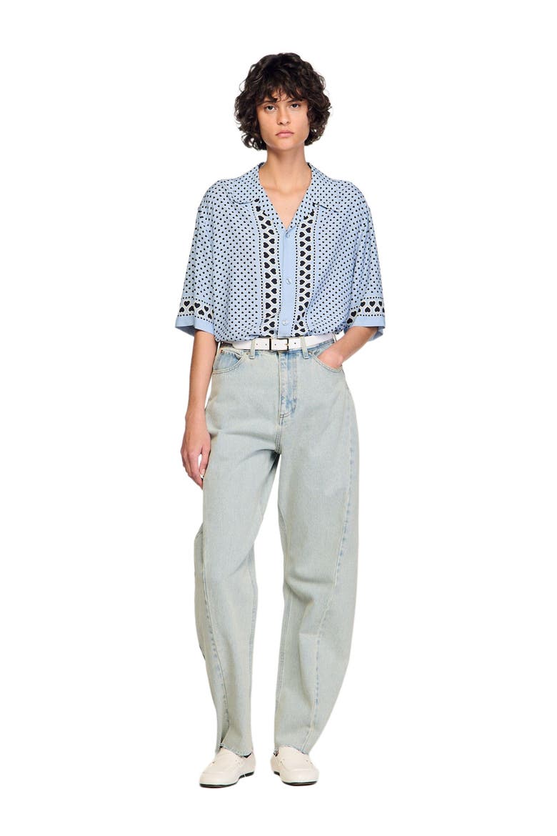 Heart motif flowing shirt, Alternate, color, Sky blue