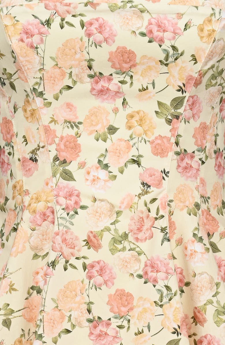 HOUSE OF CB Dolly Rose Print Stretch Cotton Fit & Flare Minidress, Alternate, color, Warm Rose Print