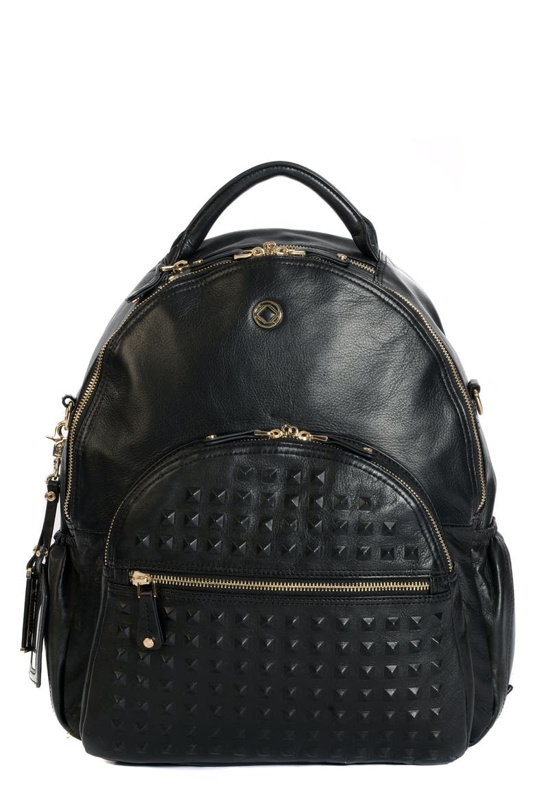 Joy Studded Diaper Backpack, Main, color, BLACK WITH GOLD HARDWARE