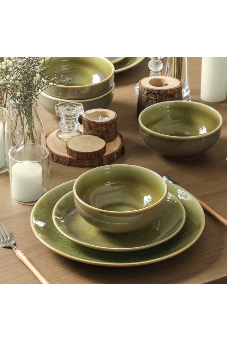 Riley 24-Piece Dinnerware Set Stoneware, Service for 8, Alternate, color, Green and Blue
