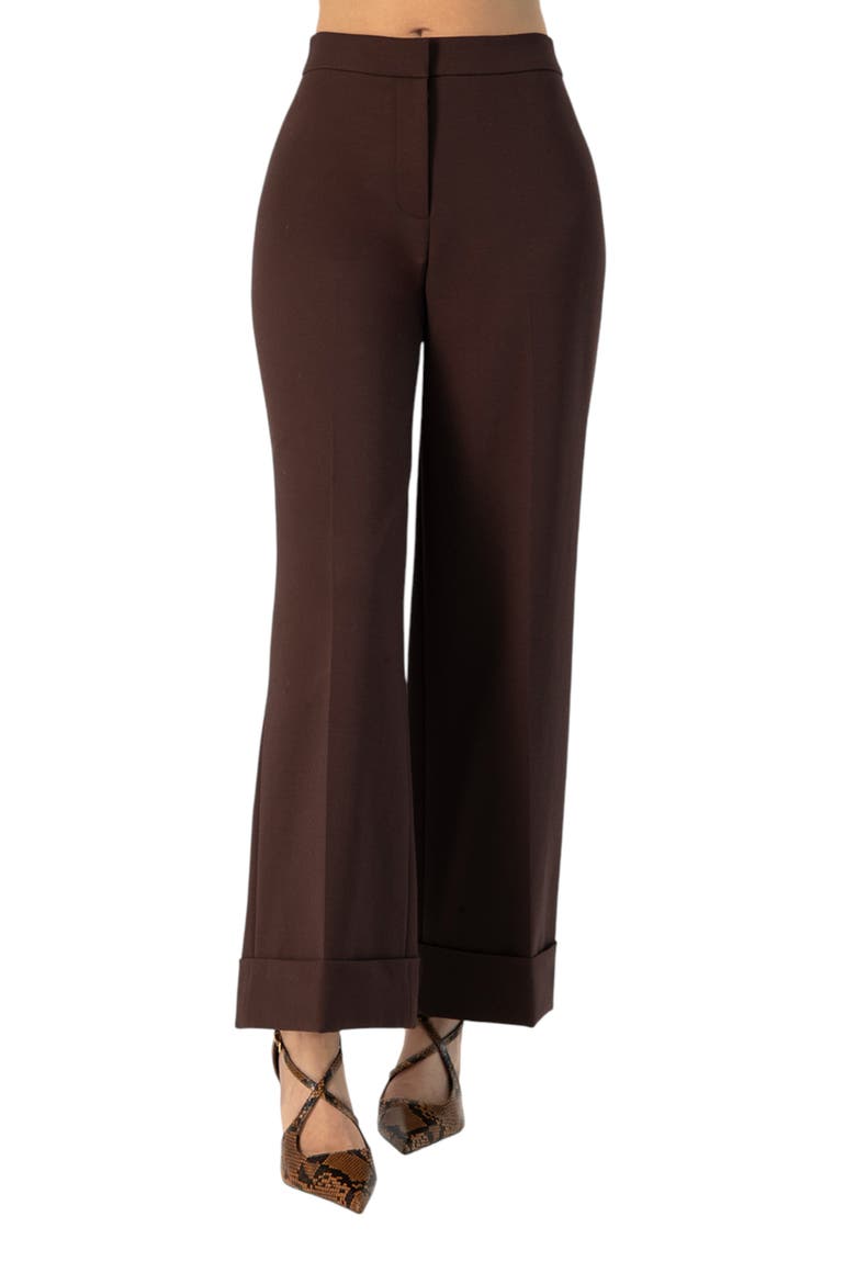 Straight-Leg Culotte Pants with Wide Hem, Main, color, Brown