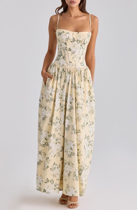 Rona Lemon Floral Stretch Cotton Maxi Sundress