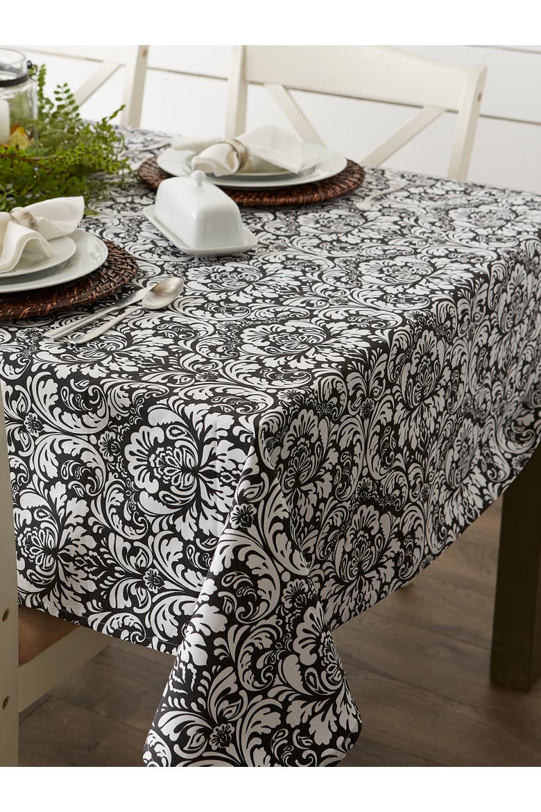 Black Damask Tablecloth 70 Round, Alternate, color, Black