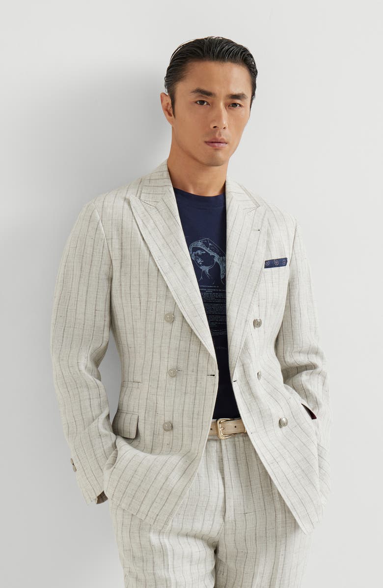 Brunello Cucinelli Chalk stripe twill blazer, Alternate, color, Light Grey
