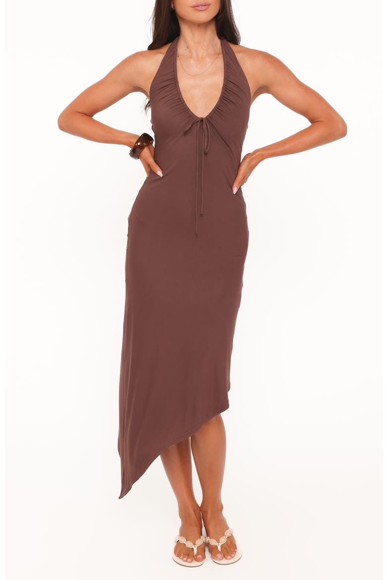 Jordie Halter Asymmetric Maxi Dress, Main, color, DARK BROWN
