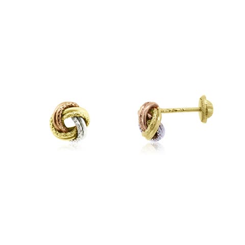 Tri-Color Knot Screw Back Stud Earrings