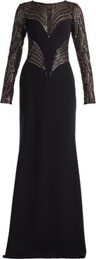 Tadashi Shoji Sequin Mesh Long Sleeve Gown