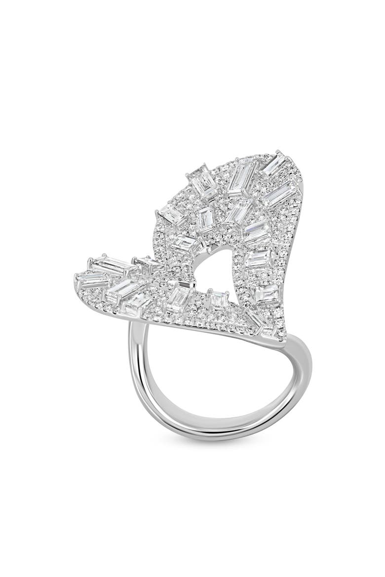 18K Gold Gatsby Diamond Baguette Heart Statement Ring (Online Trunk Show), Alternate, color, 18K WHITE GOLD