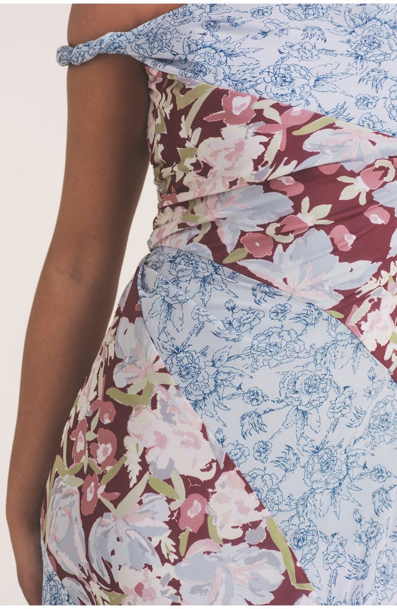 Six Stories Floral Print Twist Detail Ruffle Dress, Alternate, color, Pale Blue