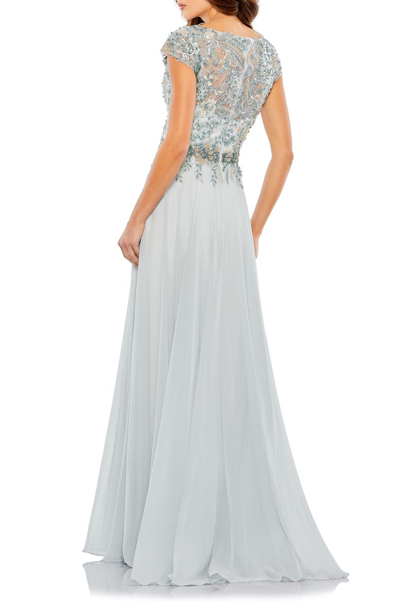 Embellished Cap Sleeve Bodice Chiffon Gown, Alternate, color, SEAMIST