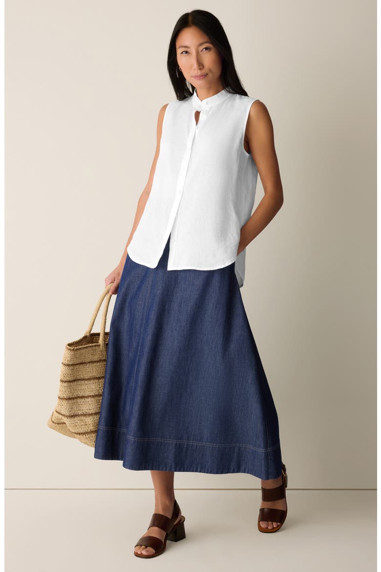 Sleeveless Linen Mandarin Collar Button-Up Shirt, Alternate, color, WHITE