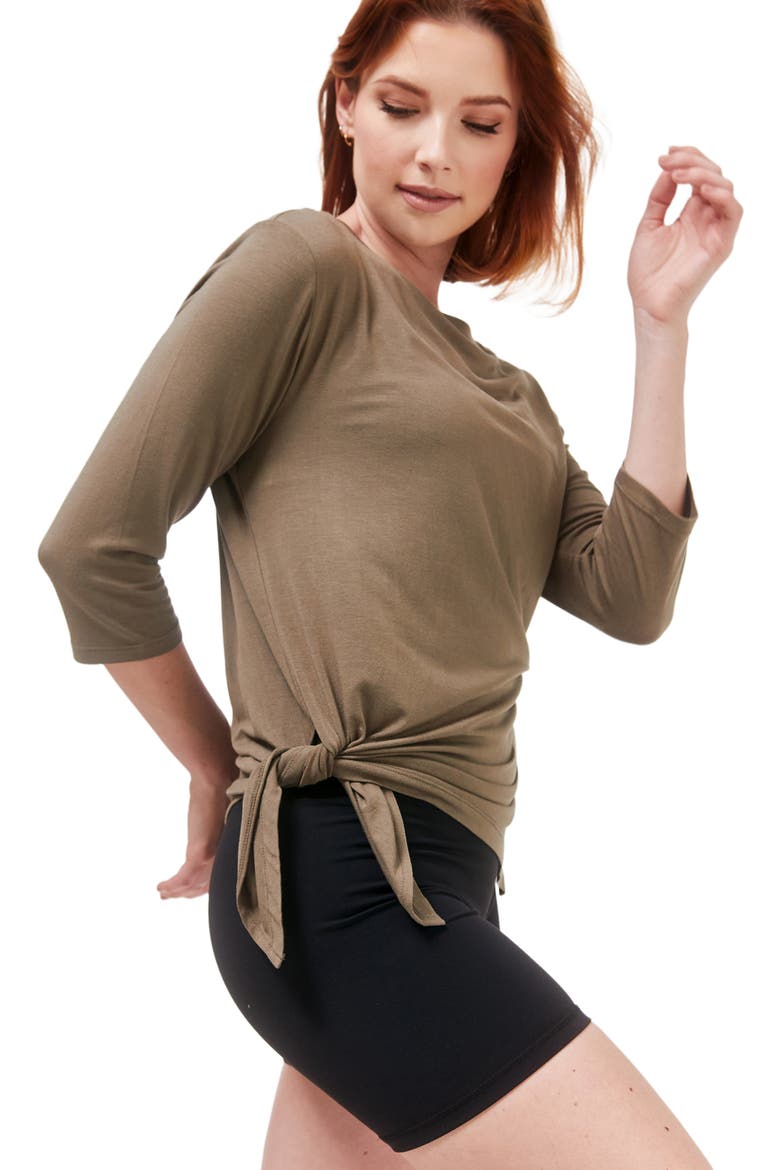Anen Side Tie 3/4 Sleeve Top, Alternate, color, Army Sage