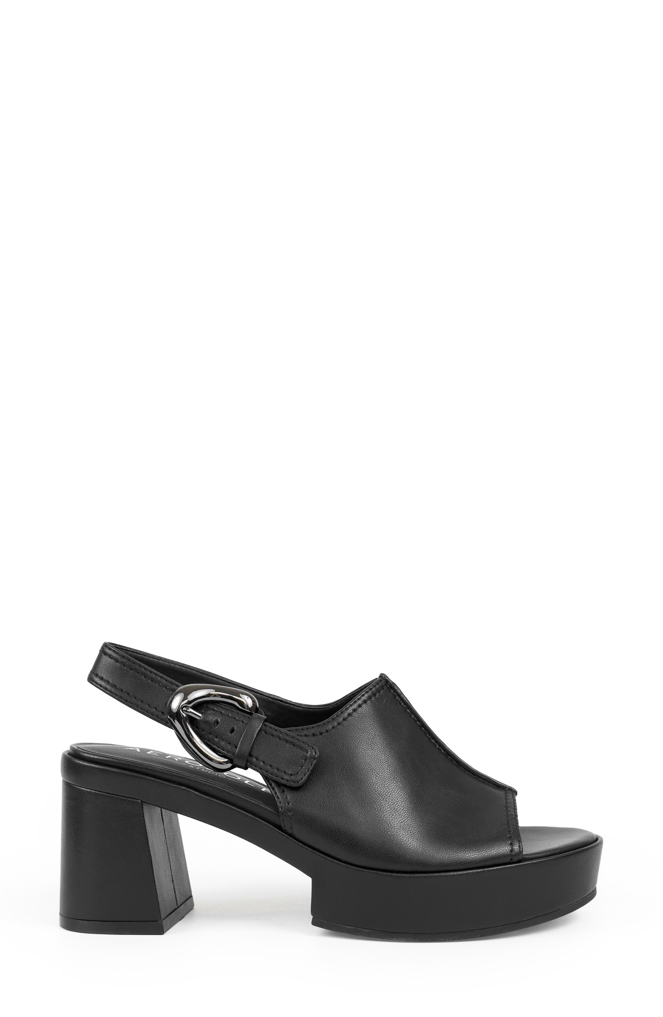 Aerosoles Zella Platform Sandal, Alternate, color, Black Stretch Faux Leather