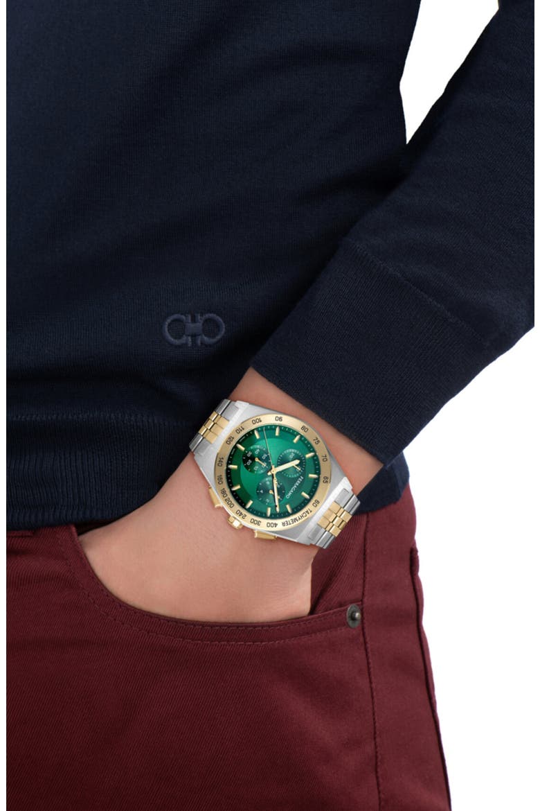 Vega Chronograph Bracelet Watch, 42mm, Alternate, color, GREEN/ TWO TONE
