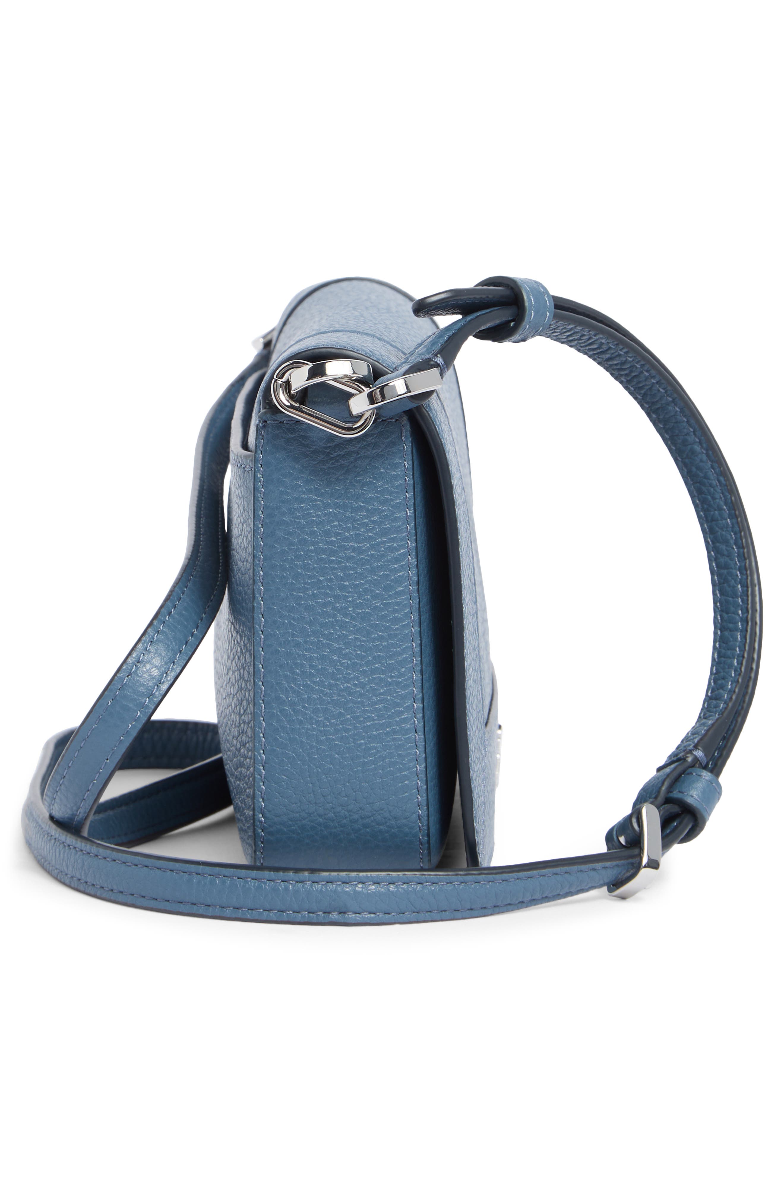 lena pebbled leather mini flap crossbody bag, Alternate, color, BLUESTONE