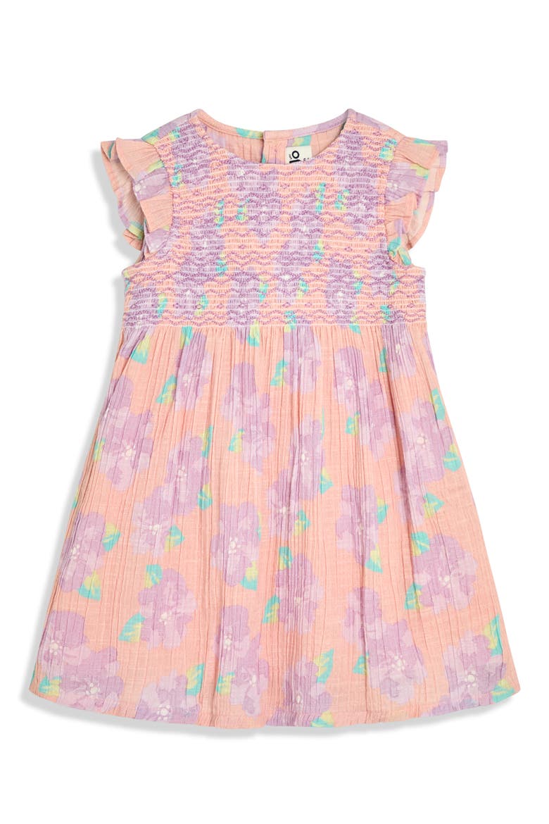 Floral Smocked Cotton Dress & Bloomers, Alternate, color, CORAL