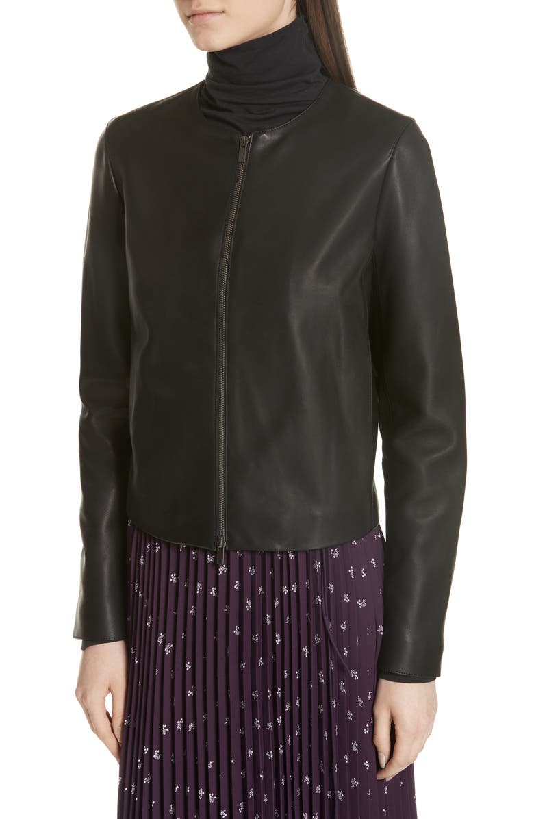 Vince Collarless Leather Jacket, Alternate, color, 