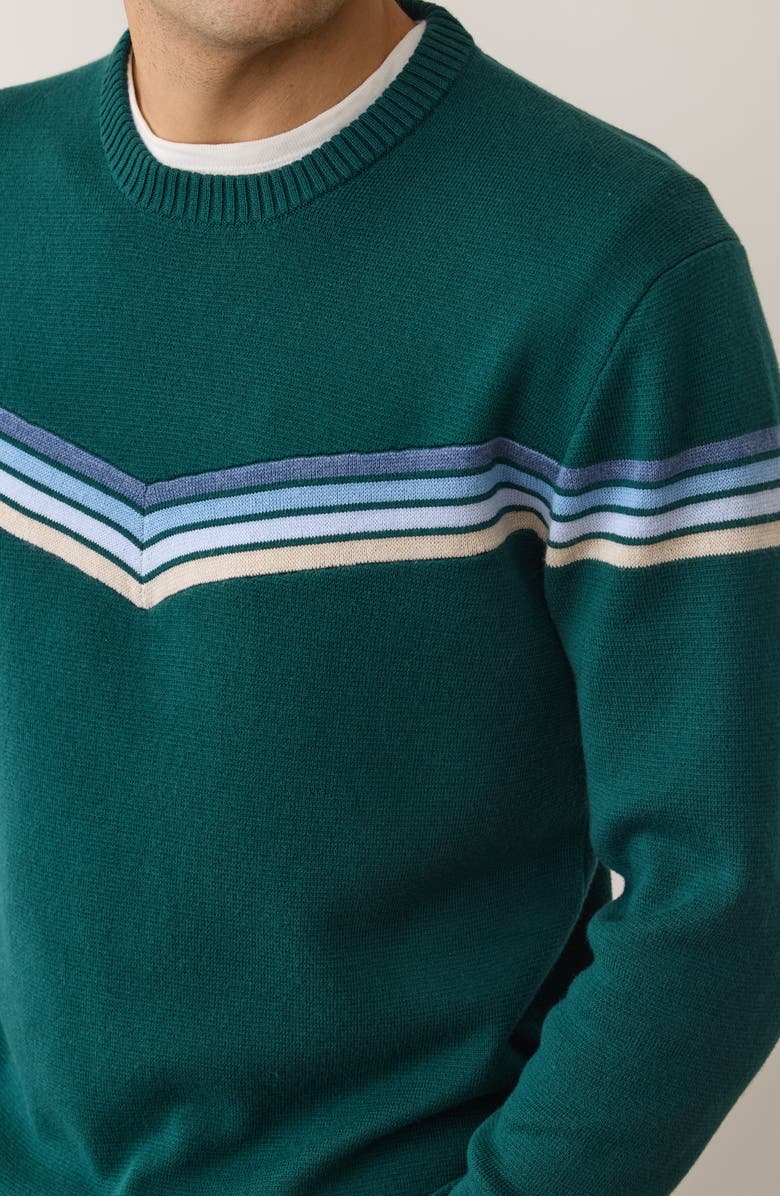 Marine Layer Dean Chevron Cotton Blend Crewneck Sweater, Alternate, color, Green Cool Stripe