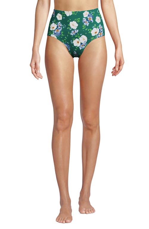 Lands' End Sculpting Suit Chlorine Resistant Targeted Control Retro High Waisted Bikini Swim Bottoms In Island Emerald Petunia Floral