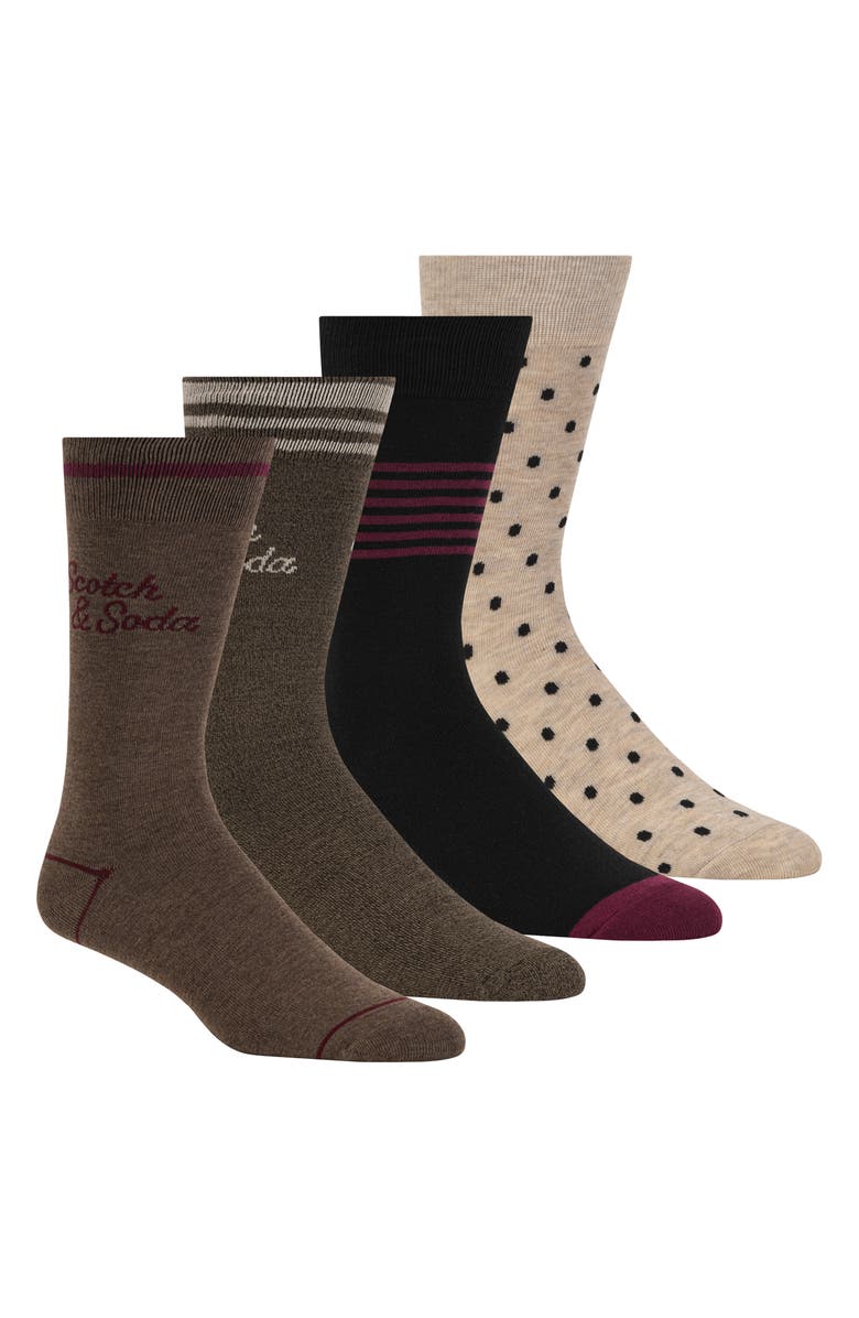 Scotch & Soda 4-Pack Crew Socks, Main, color, Dark Brown