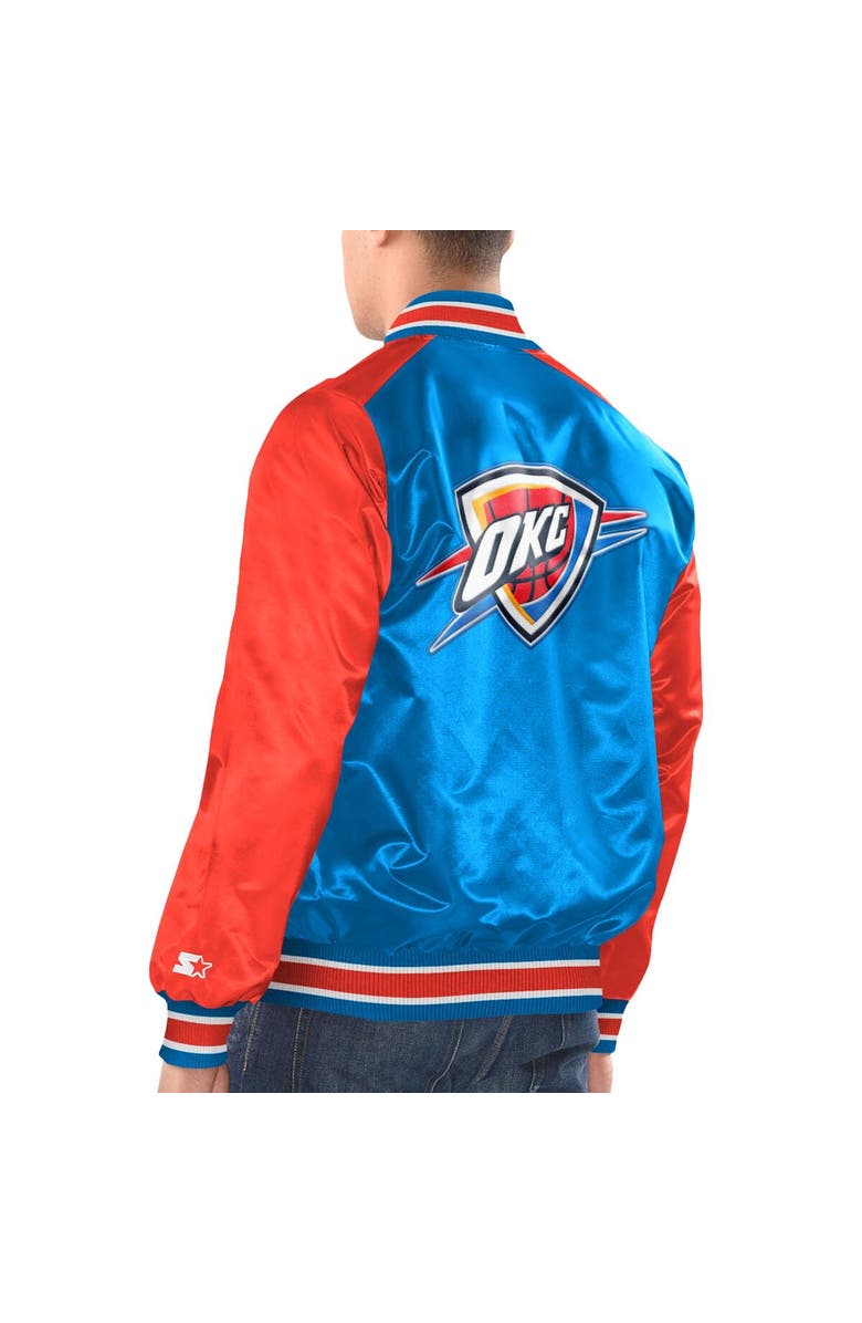 STARTER Men's Starter Blue/Orange Oklahoma City Thunder Renegade Satin Full-Snap Varsity Jacket, Alternate, color, 