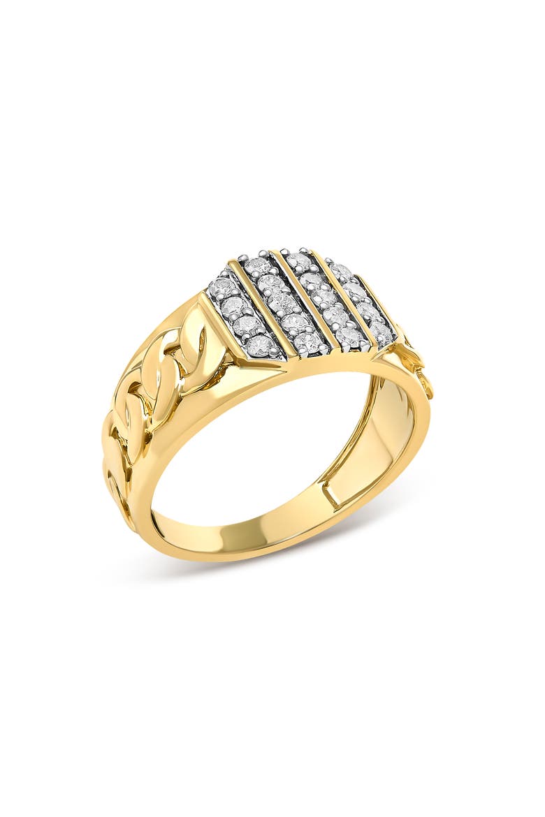 Men's 14K Yellow Gold Plated Sterling Silver Diamond 1/2 Cttw Cuban-Link Band Ring, Alternate, color, Yellow Gold over Silver