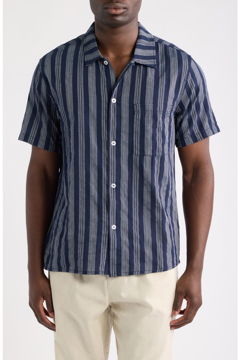 Harbor Stripe Button-Up Shirt, Main, color, NAVY